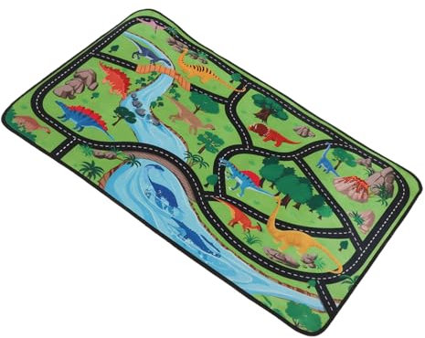 KAILIKETIY Spielmatte Für Junge Mädchen Mit Dinosaurier-Thema Auto-Spielzeug-Teppich Rutschfester Unterlage Faltbar Für Spielzimmer Und Schlafzimmer Leicht Zu Reinigen