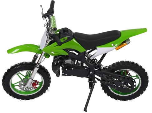 AOOUNGM 49ccm Dirt Bike, Kinder Crossbike 2-Takt, Jugend Dirtbike bis 50 km/h, 10 Zoll Motorrad mit Scheibenbremse, Pocket Bike Max 100kg, Pocketbike ab 6 Jahren, Grün