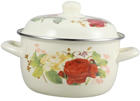 UTHCLO Vintage Emaille Milchtopf Robuster Suppentopf Mit Blütenmuster Induktions Und Gasherd Geeignet Hochtemperaturbeständig Und Leicht Zu Reinigen Praktischer Kochtopf Für Küche