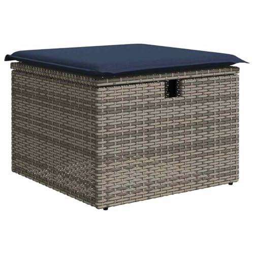 vidaXL Gartenhocker, grau, 55 x 55 x 37 cm, Poly-Rattan, Garten und Terrasse, rechteckiger Outdoor-Hocker, langlebige Sitzlösung, Terrassenzubehör, Dekormöbel