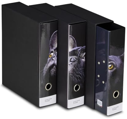 Set mit 3 Ringmappen, Colour Code, Schwarz, Motiv Hund, glänzend laminiert, ideal für A4-Blätter, Hebelmechanik
