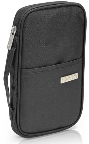 TRLREQ Porte-passeport de qualité supérieure - Format familial - Avec protection RFID - Étanche - Pour 4 à 5 personnes - Compact - 13 x 3,5 x 22,5 cm - Motif multicolore, Noir , Family Size