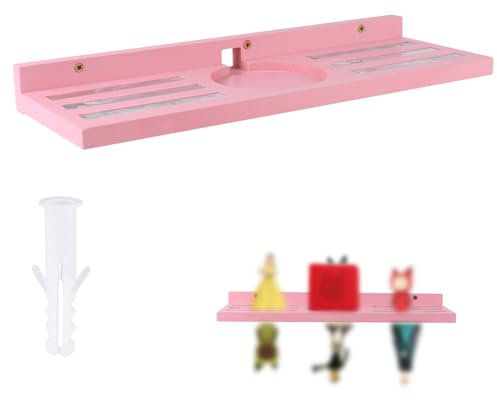 Lyreh Magnetic Shelf for Toniebox & Tonies Figures Storage, Wooden Wall Mounted Floating Display Shelf with Charging Station Space-Saving Kids Room Organizer (Pink)