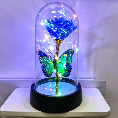 YXOTJHS Glasrose in Glaskuppel, leuchtende Blume, ewige Rosen – Valentinstagsgeschenke für sie, Muttertagsrosen, Geschenk für Mutter, Damen-Geschenke zu Weihnachten – Galaxie-Rose, Geburtstagsgeschenk