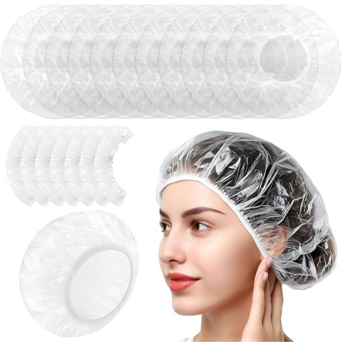 100 Stück Einweg-Duschhauben, Duschhaube, wasserdichte, transparente Duschhaube aus Kunststoff, Wiederverwendbar, Elastische Haarduschhaube, für Salon, Spa, Reise, Hotel, Dusche, Heimgebrauch