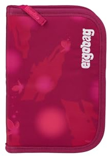 ergobag Federmäppchen MondzauBär - Beere | Set mit Buntstiften und Lineal sowie Stundenplan-Fach und Kleingeldfach für die Schule