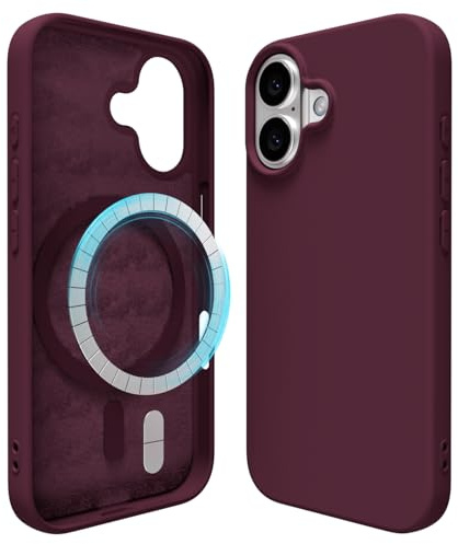 Oakxco Silicone Case for iPhone 17 Case Magnetic, Compatible with Magsafe Wireless Charging, Slim Thin Soft Rubber Gel, Girly Cute Aesthetic Trendy Hard Shell Mag Safe Cover for Women, Burgundy Maroon