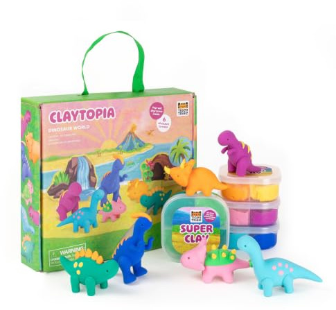 Tiger Tribe Claytopia Dinosaur World, Air Dry Clay Dino Modelling Set | Dino Dough Modelling Set with Mini Sculpting Tool & Scene Accessories, Art & Learning Gift for Children Age 4-8