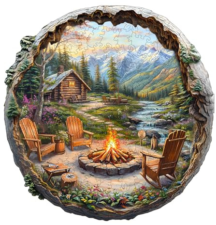 SECOGM Holzpuzzle Erwachsene, 300 Teile 3D-Lagerfeuer im Freien Holz Puzzle Erwachsene, 34x33.3cm Wooden Puzzle, Unregelmäßige Form, ‌Premium-Holzpuzzle Geschenkbox