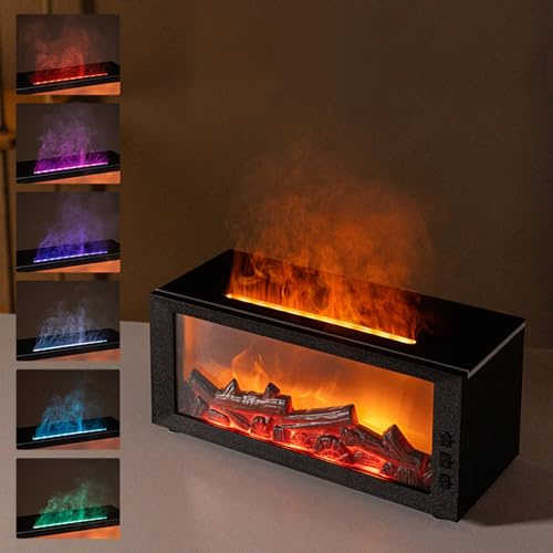 Starnearby LED Kamin Flammen Aroma Diffuser mit 7 Farben Licht und Timer Ember Diffuser 150ml Luftbefeuchter Flame Humidifier Kamin Diffusor (Schwarz A)