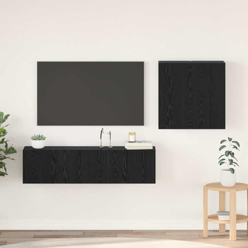 Teenpull Set di 4 mobili per TV, colore nero, effetto rovere, in legno, per soggiorno, camera da letto, console multimediale