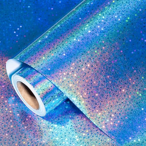 RUSPEPA Blaue Holografische Geschenkpapierrolle – Geschenkpapier Mit Metallic-Sternen Für Jungen & Mädchen, Geburtstag, Hochzeit, Vatertag, Weihnachten & Babyparty, 43,2 Cm X 5 M