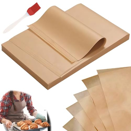 Solivive 200pcs Greaseproof Parchment Paper Sheets 20x30cm - Unbleached Non-Stick Baking Paper with Oil Brush, for Baking, Grilling, Food Packaging, Burger Wrapping & Cake Baking