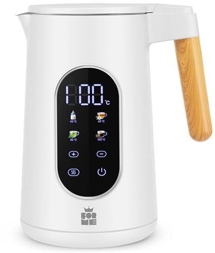 ForMe Bouilloire Electrique Inox 1,7L Contrôle de Température Réglable 40-100°C I LED Affichage de la Température I Fonction de Maintien au Chaud I Protection Anti-ébullition I Théière Sans BPA
