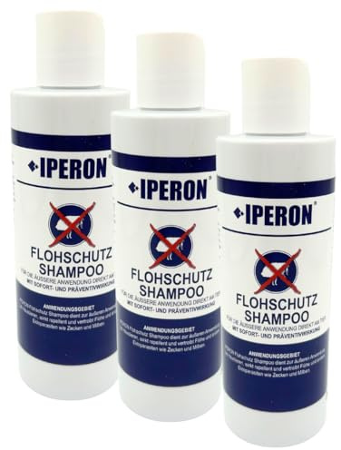 IPERON® 3 x 200 ml Flohschutz Shampoo - Abwehr von Flöhen, Zecken & Milben | Mit Geraniol - Reinigt, pflegt & vertreibt Lästlinge - Sanft zu Haut & Fell von Hunden, Katzen & Nagern