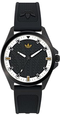 adidas Originals Iconic ONE Unisex Armbanduhr, Quarz Analog, Edelstahl, 40 mm, Silikonarmband, Schwarz, 5 bar, Zifferblattfarbe: Schwarz, AOFH25001