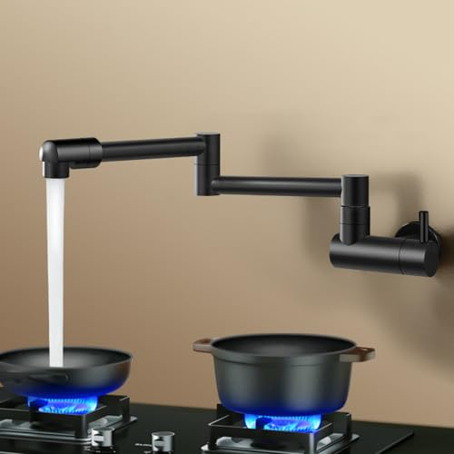 XSDSM Mitigeur Mural Cuisine Rotatif À 360 ° Robinet De Remplissage De Casserole Pliable Rétractable En Laiton Eau Froide Uniquement,Noir
