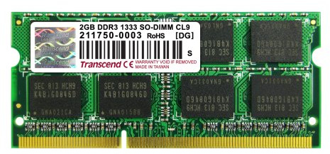 Transcend Memoria RAM, 2 GB, DDR3, PC3-10664, CL9, 204-pin DIMM, 128Mx8