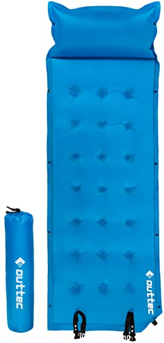 Outtec Camping Selbstaufblasende Isomatte, Luftmatratze mit Kissen, Reisematratze 193x68x3,5cm Luftbett Ultraleicht Wasserdicht für Outdoor, Camping und Reisen Feldbett Blau