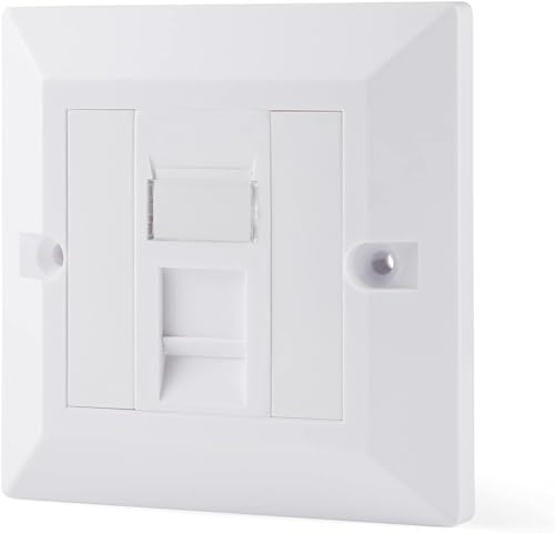 rhinocables CAT6 Ethernet Faceplate | Single 1, Double 2 & Quad 4 RJ45 Gang Wall Sockets | CAT 6 Setup for Printers, VoIP, Phones & More | Network Expansion for Home or Business (1 Port,Pack of 1)