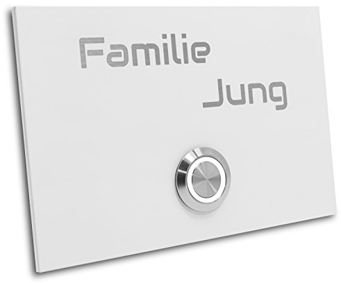 Jung-Edelstahl-Design Türklingel London 4 Größe 120 X 80 X 3 mm weiß pulverbeschichtet Klingel mit Gravur LED Taster (weiß)