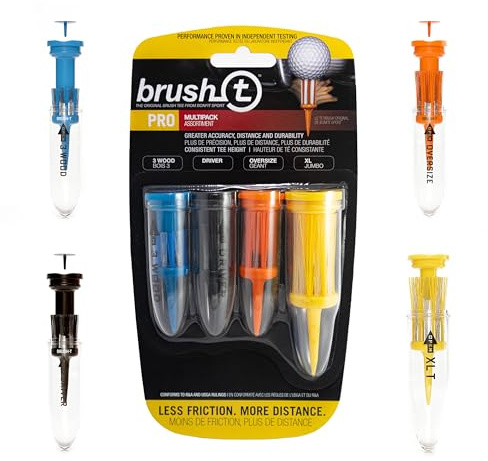 BRUSH T Premium Plastic Golf Tees, Unbreakable Innovative Design, Consistent Height, Perfect Golf Gift for Men and Women. Multiple sizes 2, 2.2, 2.4, 3 1/8 - 4 Pack (3 Wood, Driver, Oversize, XLT)