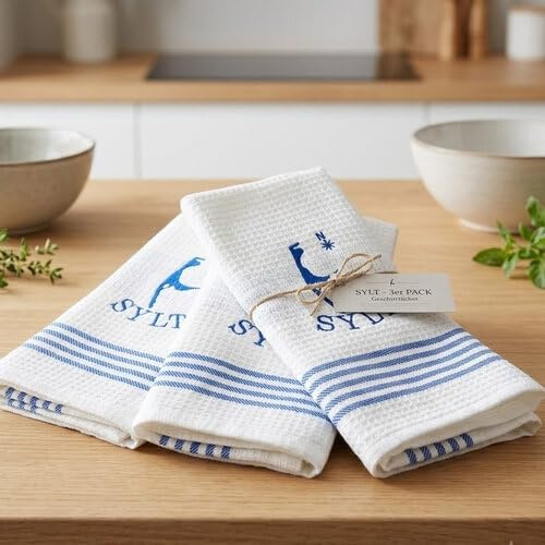 osters muschel-sammler-shop 3er Geschirrtuch Set mit Sylt Motiven/Sylt/Nordsee/Maritim/Meer/Wasser/Boot/Schiff/Sylt- Geschenk- Artikel (Sylt 3er Set)
