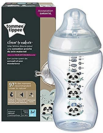 Tommee Tippee Babyflasche Closer to Nature, Ventil Anti-Kolik, Superweicher Sauger, 3+ Monate, 340ml, Rosa mit Dekorationen 42269887