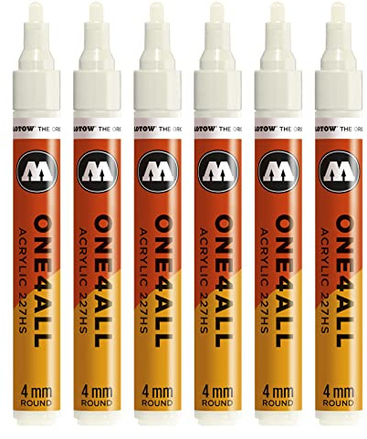 Molotow One4All 227HS Acryl Marker (4,0 mm Strichstärke, hochdeckend und permanent, UV-beständig, für fast alle Untergründe) 6 Stück Farbe 229 naturweiß | 4,0 mm Strichstärke, hochdeckend und permanent, schnell trocknend, UV-beständig, nachfüllbar, für fast alle Untergründe