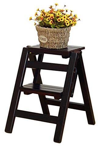 LIYFF-Marchepieds escamotables Noir 2 marches Tabouret Échelle Multifonction Pliable Escabeau en Bois Accueil Cuisine Bibliothèque Meubles pour Enfants Adultes, Capacité 150kg
