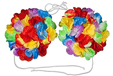 SHATCHI Flower Necklace Bracelet Headband Bra Sunglasses Table Skirt Hawaiian Luau Beach Summer Party Accessories, Multi