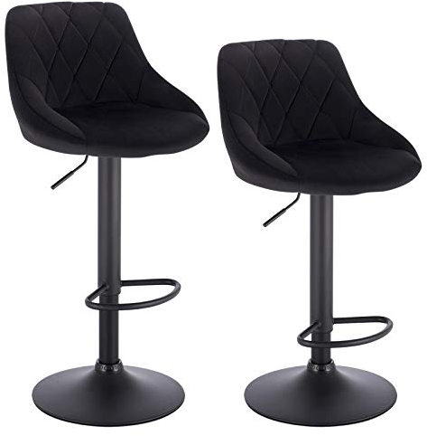 WOLTU Barhocker Tresenhocker, Gute gepolstert, Samt, Höhenverstellbar, Drehbar, 2 x Hocker, Schwarz