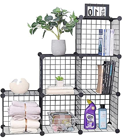 YCOCO Draht-Aufbewahrungswürfel, Metallgitter, Bücherregal, modulares Regal, stapelbares Würfelaufbewahrung, 6 Würfel, Schrank-Organizer, Aufbewahrungsregale für Zuhause, Büro, Kinderzimmer, schwarz