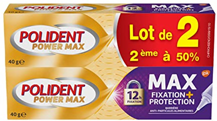 Polident Power Max Crème Fixative, Pour Prothèses Dentaires Partielles ou Complètes, Embout Précision, Blanc, 2 x 40 g