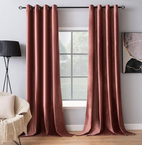 MIULEE Altrosa Samtvorhang mit Ösen, Wunderschön Weich Vorhänge Samt für Deko Schlafzimmer Wohnzimmer, 2 Stück Samt Gardinen Blickdicht Jedes 260 cm Hoch, Dicker Velvet Thermovorhang Winter