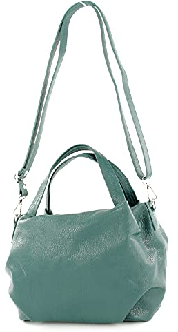 modamoda de T218 Damen Leder Henkeltasche Tragetasche Schultertasche handmade in Italy, Farbe:Petrol