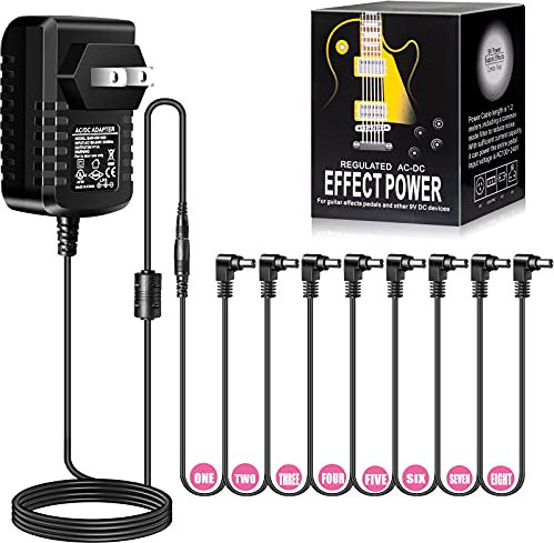 Pigtone Adaptador de fuente de alimentación de pedal de guitarra 9 V DC 1A (1000 mA) Punta negativa 8 vías Daisy Cables de cadena para pedal de efecto