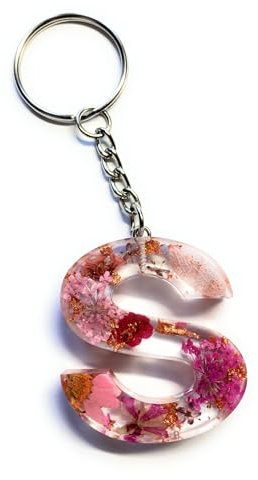 Handmade A-Z Letter Keyring with Pink Pressed Flowers and Rose Gold Foil. Ideal Keychain Gift or Bag Charm (S)