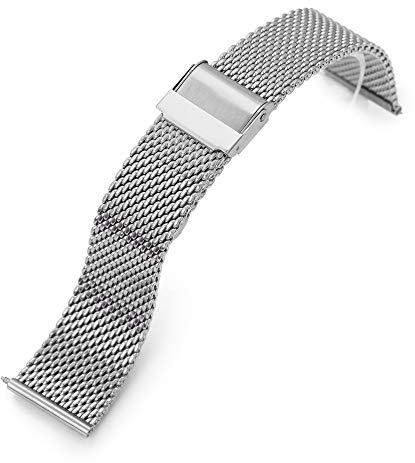 MiLTAT 21 mm Schnellverschluss-Uhrenarmband aus konischem Milanaise-Netz, gebürstet, metallisch, Large, Armband