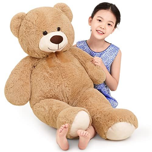 SNOWOLF Riesen XXL Teddybär Plüsch Kuschelbär Plüschbär mit Knopfaugen 110cm, Groß Weiches Teddy Bear Stofftier Geschenk am Geburtstag, Valentinstag oder Weihnachten 1.1m, Hellbraun