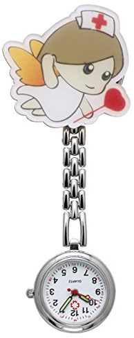 JSDDE Krankenschwesteruhr Cute Muster FOB Uhr Pflegeruhr Pulsuhr Ketteuhr Schwesternuhr mit Clip Analoge Quarzuhr Taschenuhr (Engel)