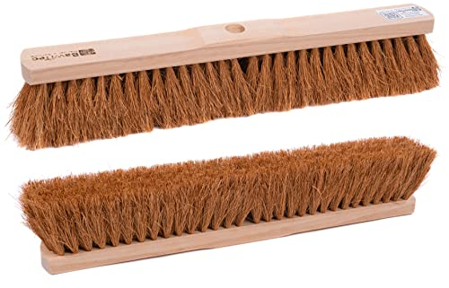 BawiTec Werkstattbesen, Kokosbesen, 40cm Breit/Lang, mit Standard-Stielloch, Handwerkerbesen mit Kokos-Borsten, Naturfaser, Saalbesen, Industriebesen, Besen aus Holz ohne Stiel, Besenstiel (40cm)