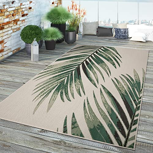 TT Home In-& Outdoor Teppich Wetterfest Balkon Küche Wohnzimmer Palmen Muster Modern, Farbe:Grün Beige 4, Größe:160 cm Rund