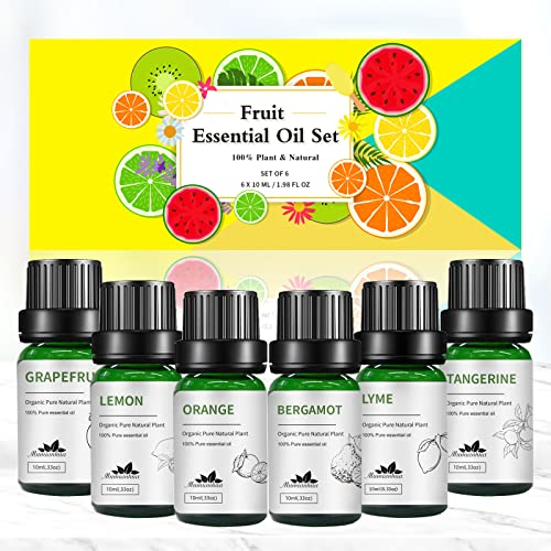 Mumianhua Zitrus Essential Oil Set 6x10ml - Bergamotte, Grapefruit, Orange, Mandarine, Zitrone, Limette für Diffuser, Hautpflege, DIY Kerzen & Seifen