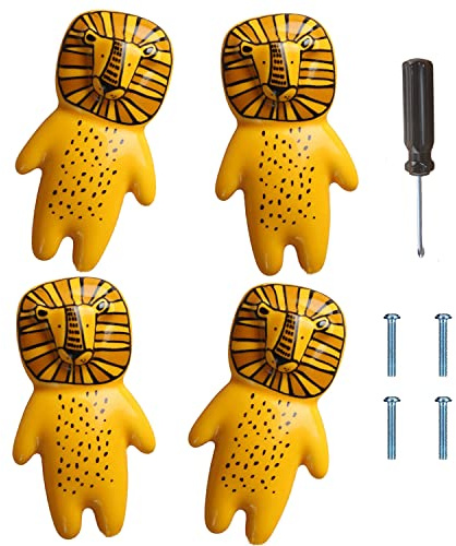 ED-Lumos 4Pcs Schrankknöpfe Schublade Griffe Schranktür mit Schrauben für Haus Küche Kinder Schlafzimmer Löwen Tiere Design