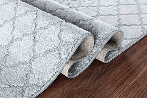 GULLAMBO Door Mat - Non Slip Door Mats Indoor Washable For Tiles Lino lamination Wood Flooring - Washable Front Door Mat Inside, Super Absorbent - Kitchen Door Mats Rugs (Grey Trellis, 50cm x 80cm)
