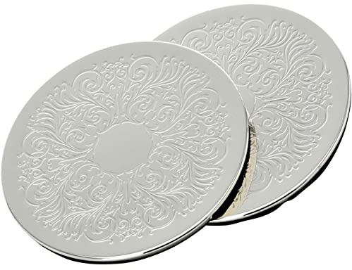 Glasuntersetzer Set Ø 19 cm - runde versilberte Getränke-Untersetzer 2-tlg. - ideale Unterlage für Teller, Blumentöpfe, Vasen oder Töpfe gegen Kratzer und Flecken