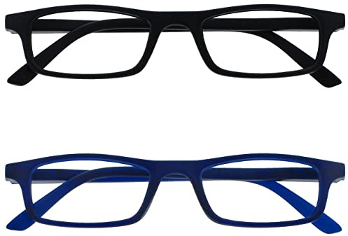 OPULIZE Ted Reading Glasses 2 Pack Narrow Matt Lightweight Frame Black Navy Blue Spring Hinges Scratch Resistant Mens Womens RR17-13 +1.00