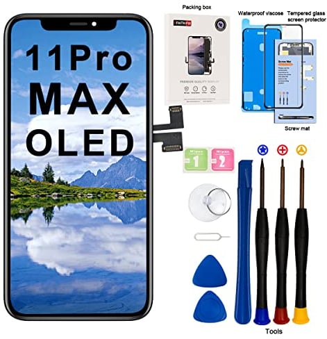 EFAITHFIX Ersatzbildschirm für iPhone 11 Pro Max, OLED 6,5 Zoll [NICHT LCD] Display, 3D-Touch-Rahmen, Montage-Digitizer mit Reparaturset, Displayschutzfolie, wasserdichter Klebstoff, für Modell A2161,