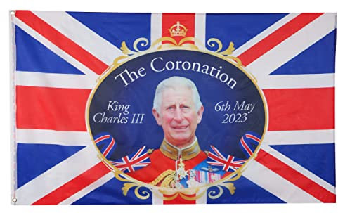 Toyland® Drapeau souvenir du roi Charles III Union Jack - Décorations britanniques - Fête de couronnement - 150 cm x 91 cm